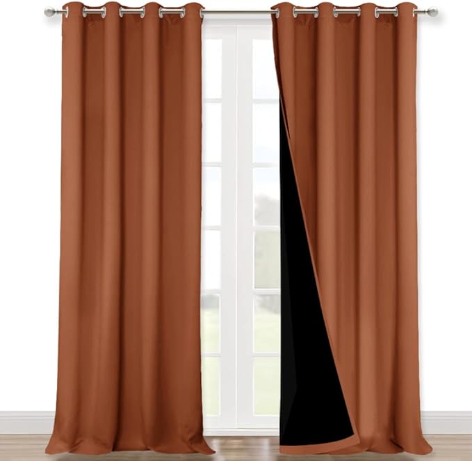 NICETOWN Full Shading Curtains for Windows, Super Heavy-Duty Black Lined Blackout Curtains for Bedroom, Privacy Assured Window Treatment (Burnt Orange, Pack of 2, 52 inches W x 95 inches L)