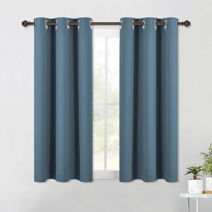 NICETOWN Blackout Curtain Panels for Bedroom, 2 Panels, Smoky Blue, W42 x L40-inch, Thermal Insulated Grommet Top Blackout Draperies and Drapes for Basement