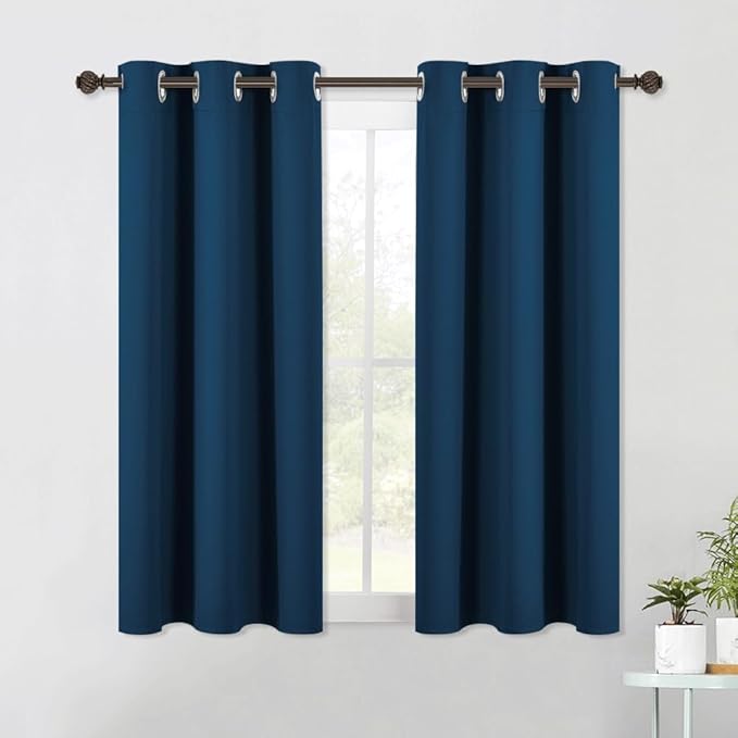 NICETOWN Blackout Window Curtains 60 inch Length 2 Panels, 34 x 60 Inch, Moroccan Blue, Grommet Top Room Darkening Thermal Insulated Solid Vertical Drapes for Bedroom/Kid Room