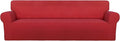 PureFit Super Stretch 4 Seater Sofa Slipcover – Spandex Non Slip Soft Couch Sofa Cover, Washable Furniture Protector with Non Skid Foam and Elastic Bottom for Kids, Pets （XX Large, Red）