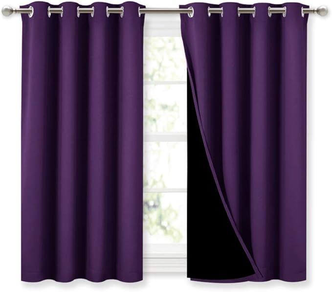 NICETOWN Kitchen Full Blackout Curtain Panels, Super Thick and Soft Insulated Window Covers, 100% Blackout Draperies with Black Backing for Cafe Window (Royal Purple, Set of 2 PCs, 52 by 45-inch)