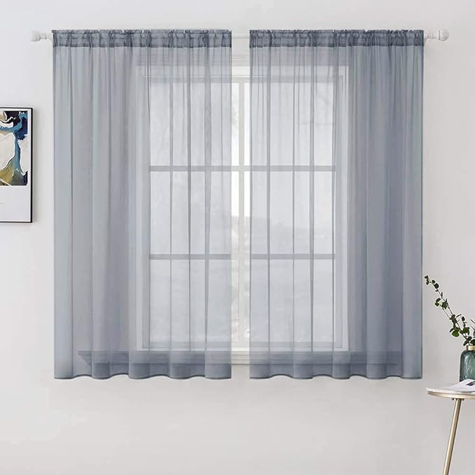 MIULEE 2 Panels Solid Color Sheer Window Curtains Elegant Window Voile Panels/Drapes/Treatment for Bedroom Living Room (54X63 Inches Dark Grey)