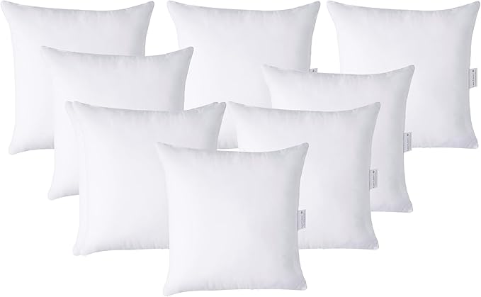 LANE LINEN Throw Pillow Inserts 18" x 18" - Set of 8 White Down Alternative Pillows for Bed, Sofa, and Couch - Fluffy Decorative Stuffer Pillow for Indoors