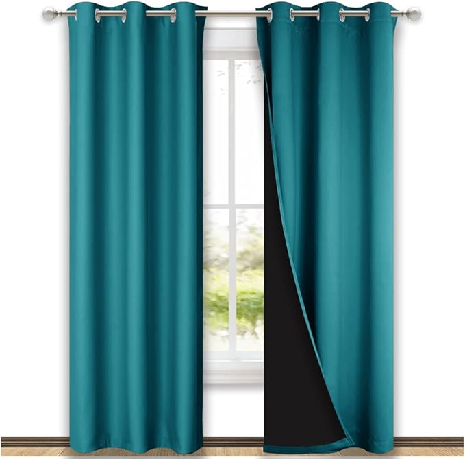 NICETOWN Peacock Teal Blackout Curtains 80 inches Long, Full Light Blocking Drapes with Black Liner for Nursery, Thermal Insulated Draperies for Hall, Villa (2 Pieces, 42" Wide Each Panel)