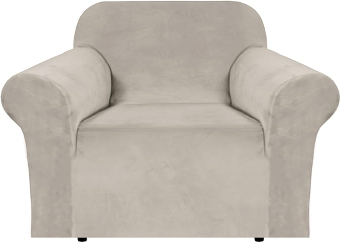 H.VERSAILTEX Stretch Velvet Armchair Cover Couch Covers 1 Cushion Chair Slipcover for Living Room Furniture Cover Crafted from Thick Comfy Rich Velour (Chair 31"-49", French Oak)