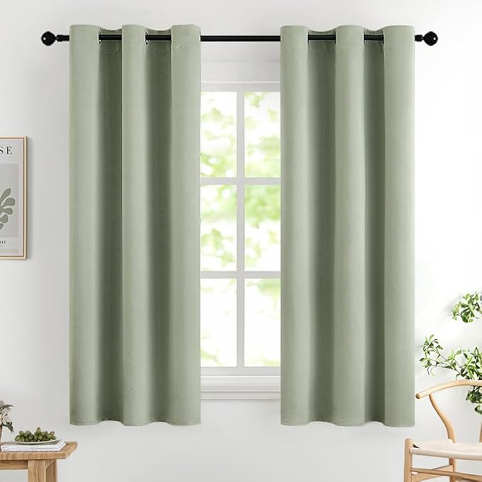 MIULEE Room Darkening Curtains Thermal Insulated Drapes Solid Window Treatment Set Grommet Top Light Blocking Blackout Curtain for Living Room/Bedroom 2 Panels 42 x 63 inch Sage Green