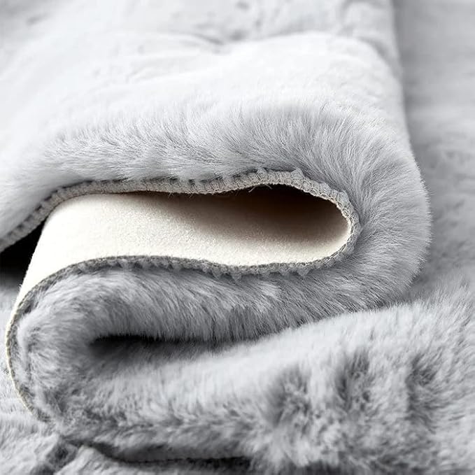ORINOVA Fuzzy Grey Fluffy Washable Runner Rugs for Hallway 2x10 Plush Faux Rabbit Furry Fur Rugs for Bedroom Living Room Home Décor