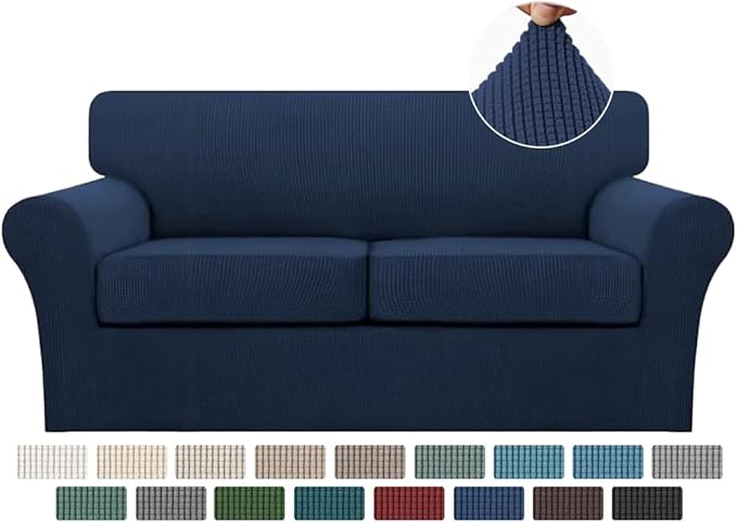 Turquoize 3 Piece Sofa Covers for 2 Cushion Couch Sofa Slipcover Soft Couch Cover for Dogs-Washable Sofa Furniture Covers with 2 Individual Cushion Covers, (2 Cushion Sofa, Navy)