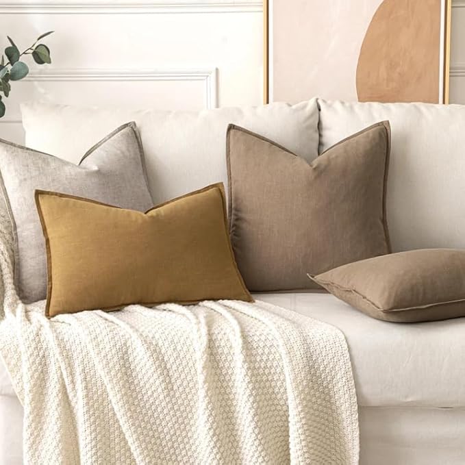 MIULEE Decorative Linen Pillow Covers 20x20 Inch Natural Linen Boho Farmhouse Neutral Couch Throw Pillows for Bed Pack of 2 Accent Modern Pillowcase Sofa Livingroom Home Decor