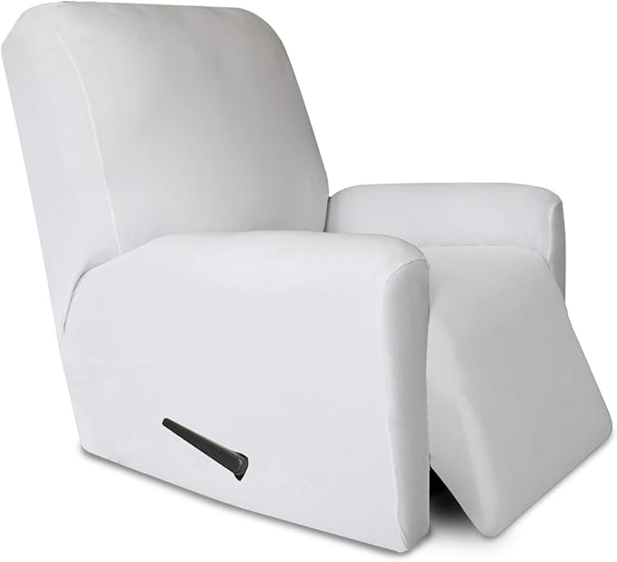 PureFit Super Stretch Chair Sofa Slipcover with Pocket – Spandex Non Slip Soft Couch Sofa Cover, Washable Furniture Protector with Elastic Bottom for Kids, Pets （Recliner, White