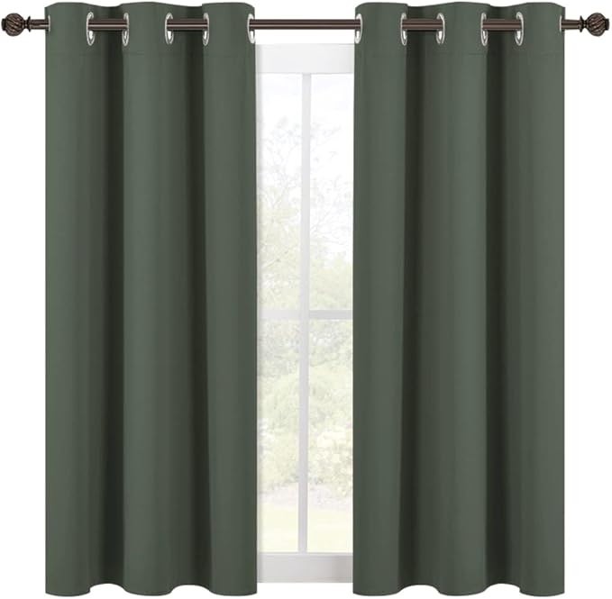 NICETOWN Shack Blackout Curtains 54 inches Long, Thermal Insulated and Privacy Room Darkening Drape Panels for Boy's Guest Room Door Small Short Window (Dark Mallard, 2 Panels, W42 x L54 -Inch)