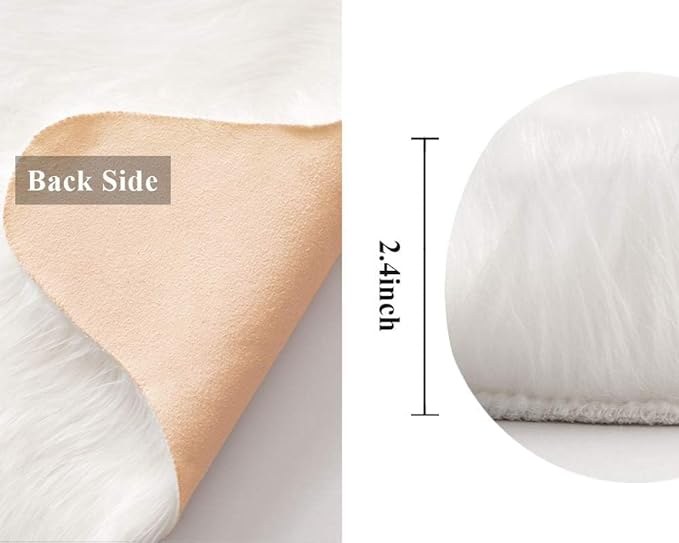 MIULEE Luxury Soft Fluffy Area Rug 3x5 Feet, Faux Fur Sheepskin Rug Decorative Plush Shaggy Carpet for Christmas Decor Bedside Sofa Floor Nursery, White