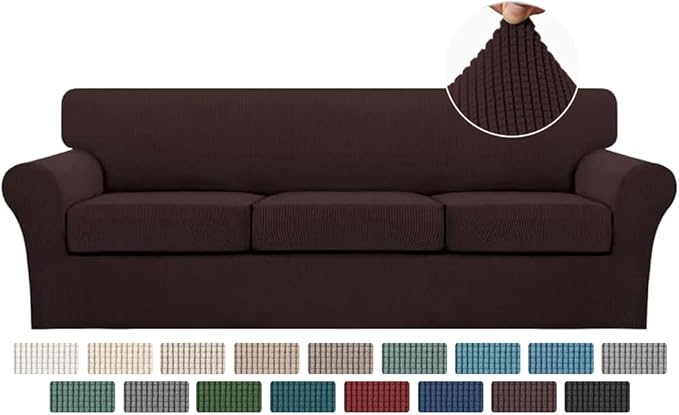 Turquoize 4 Piece Sofa Covers for 3 Cushion Couch Sofa Slipcover Soft Couch Cover for Dogs-Washable Sofa Furniture Covers with 3 Individual Large Cushion Covers Jacquard Fabric (XL Sofa, Brown)