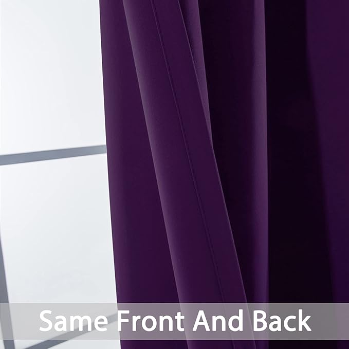 Yakamok Purple Blackout Curtains Room Darkening Thermal Insulated Grommet top Window Curtains for Living Room, 42 x 72 Inch,One Pair