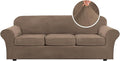 H.VERSAILTEX High Stretch Sofa Slipcover 4 Piece Cover Velvet Furniture Protector Form Fit Thick Velvet Extra Large Sofa Cover for 3 Cushion Couch Width Up to 97 Inch (Large Sofa, Mocha)