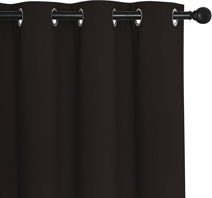 NICETOWN Toffee Brown Curtain Panels - Home Decoration Thermal Insulated Solid Grommet Blackout Curtains/Drapes for Hall/Sliding Door (80" Wide by 108" Long, Black, Set of 2)