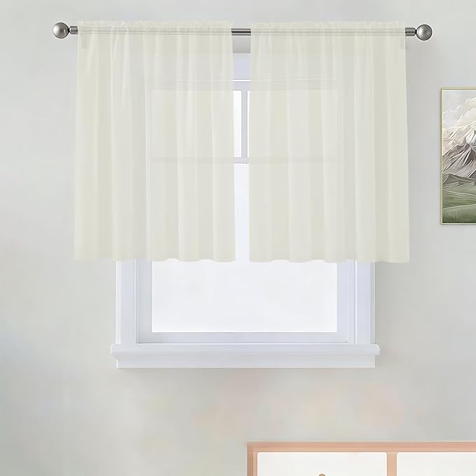 SpaceDresser Basic Rod Pocket Sheer Voile Window Curtain Panels Ivory 1 Pair 2 Panels 52 Width 36 Inch Long for Kitchen Bedroom Children Living Room Yard（Ivory, 52W x 36L）