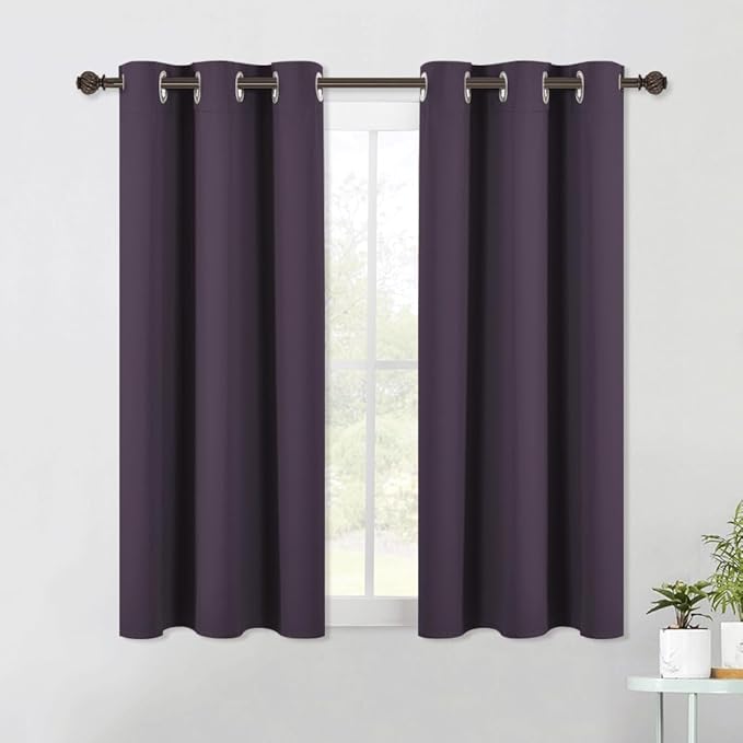 NICETOWN Blackout Curtain Panels for Bedroom, 2 Panels, Greyish Purple, W42 x L40-inch, Thermal Insulated Grommet Top Blackout Draperies and Drapes for Basement