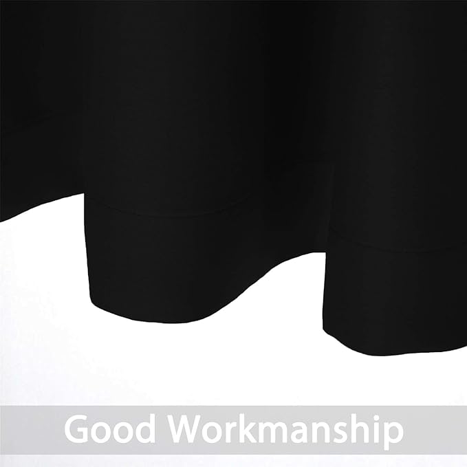 Yakamok Functional Thermal Insulated Eyelet Top Room Darkening Curtain Panels, Energy Efficient Kitchen Grommet Top Curtains for Short Window/Basement (52W by 36L, Black, 2 Panels)