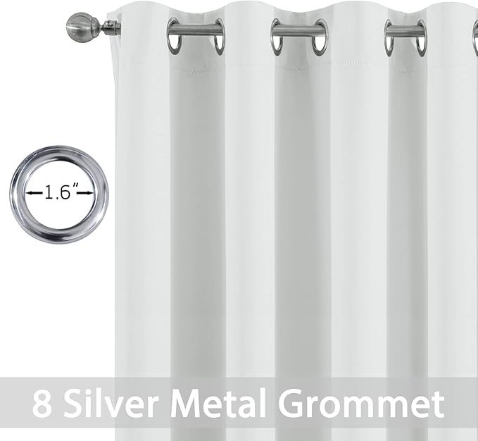 Yakamok 96 Inch Length Room Darkening Drapes Blackout Curtains for Bedroom,Thermal Insulated Grommet Curtain Panels for Living Room,52W x 96L,Greyish White, One Pair