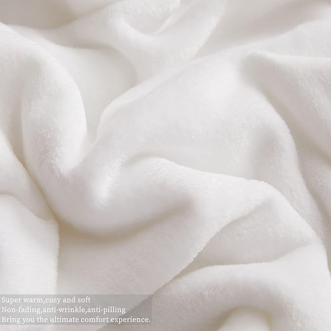 KMUSET Fleece Blanket Throw Size White Lightweight Super Soft Cozy Luxury Bed Blanket Microfiber (Pack of 2)