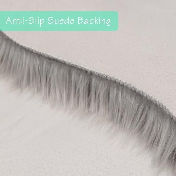 duduta Gray Faux Sheepskin Chair Seat Covers, Fluffy Shag Fur Throw Rugs Room Decor 2x3 ft