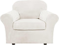 H.VERSAILTEX Rich Velvet Stretch 2 Piece Chair Cover Chair Slipcover Sofa Cover Furniture Protector Couch Soft with Elastic Bottom Chair Couch Cover Width Up to 49 Inch (Chair, Porcelain White)