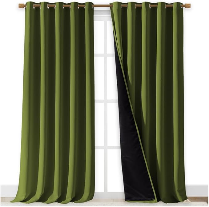 NICETOWN 100% Blackout Blinds, Set of 2, 70 inches x 108 inches, Olive Green, Laundry Room Decor Window Treatment Curtains for Large Patio Sliding Door, Thermal Insulated Curtains for Bedroom
