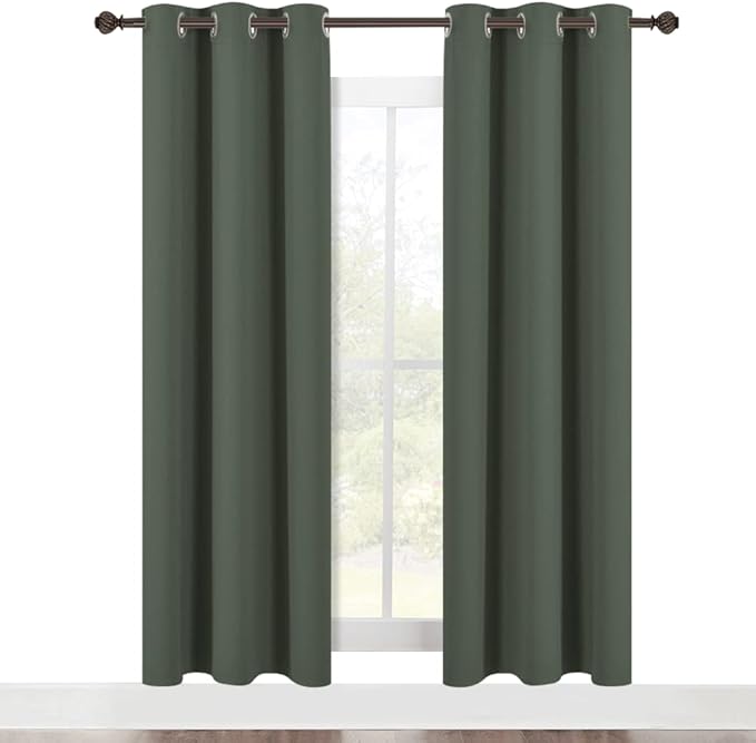 NICETOWN Kitchen Blackout Curtains 72 inches 2 Panels Set, Thermal Insulated and Privacy Room Darkening Drape Panels for Boy's Guest Room Door Window (Dark Mallard, W42)