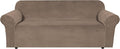 H.VERSAILTEX Stretch Velvet Sofa Covers for 3 Cushion Couch Covers Furniture Protector Soft with Non Slip Elastic Bottom, Crafted from Thick Comfy Rich Velour (Sofa 72"-90", Coco Mocha)