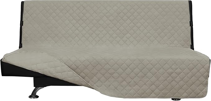 Easy-Going Futon Sofa Slipcover Reversible Sofa Cover Armless Couch Cover Water Resistant Pets, Kids, Children, Dog, Cat (Beige/Beige)