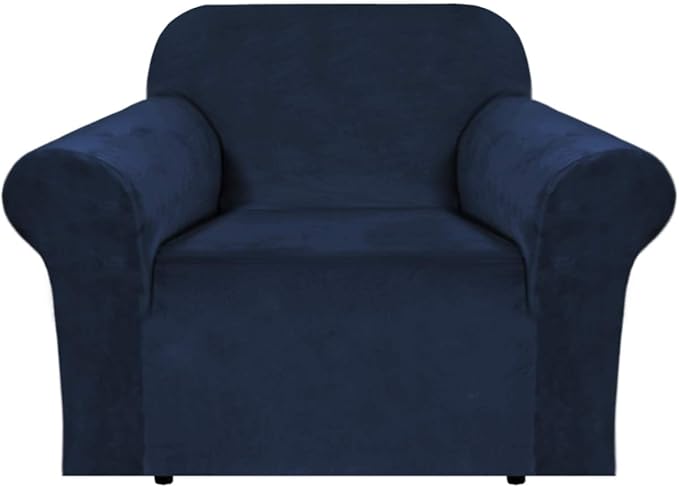 H.VERSAILTEX Stretch Velvet Armchair Cover Couch Covers 1 Cushion Chair Slipcover for Living Room Furniture Cover Crafted from Thick Comfy Rich Velour (Chair 31"-49", Navy)