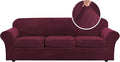 H.VERSAILTEX Velvet 4 Piece High Stretch Sofa Slipcover Cover Furniture Protector Form Fit Thick Velvet Extra Large Sofa Cover for 3 Cushion Couch Width Up to 105 Inch(XL Sofa, Wine/Burgundy)