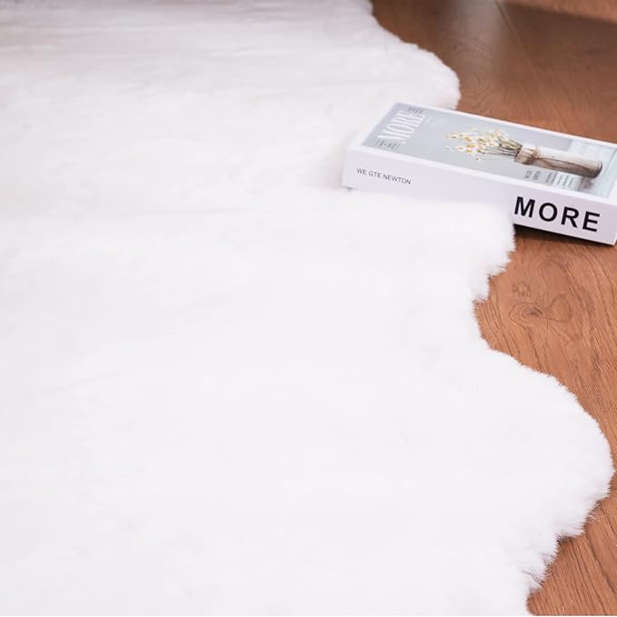 Ghouse Soft Faux Sheepskin Fur Rug 2x4 White Fluffy Bedside Rugs Plush Rug Shag Nursery Carpet Area Rugs for Living Room Bedroom Playing Room Decor