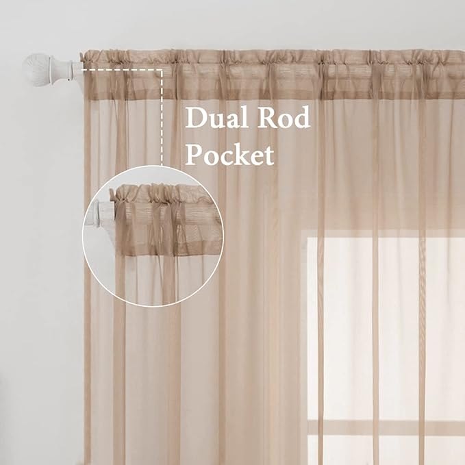MIULEE 2 Panels Solid Color Sheer Window Curtains Elegant Window Voile Panels/Drapes/Treatment for Bedroom Living Room (54X63 Inches Brown)