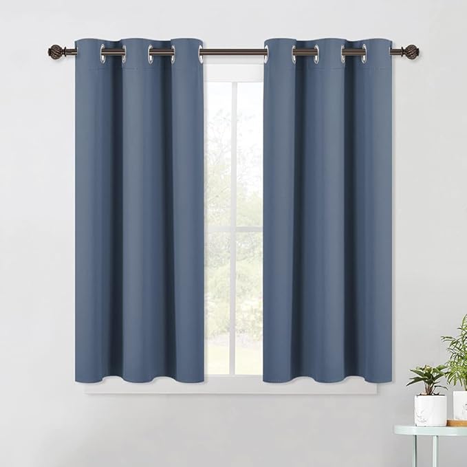 NICETOWN Thermal Insulated Curtains Blackout Draperies, Window Treatment Solid Grommet Room Darkening Drape Panels for Bedroom (Set of 2 Panels, 42 by 45 Inch Long, Stone Blue Blue)