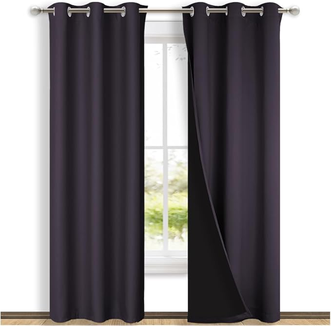 NICETOWN Full Shade Curtain Panels, 37" Wide x 80" Long, Greyish Purple, Pair of Thermal Insulated & Energy Efficiency Blackout Drapes for Living Room, Lined Silky Performance Window Dressing