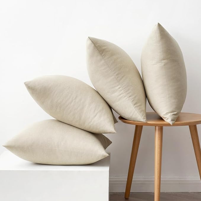 MIULEE Pack of 4 Decorative Outdoor Throw Pillow Covers Linen Waterproof Pillow Covers Farmhouse Cushion Cases for Patio Garden Tent Balcony Couch Sofa 16x16 inch Beige
