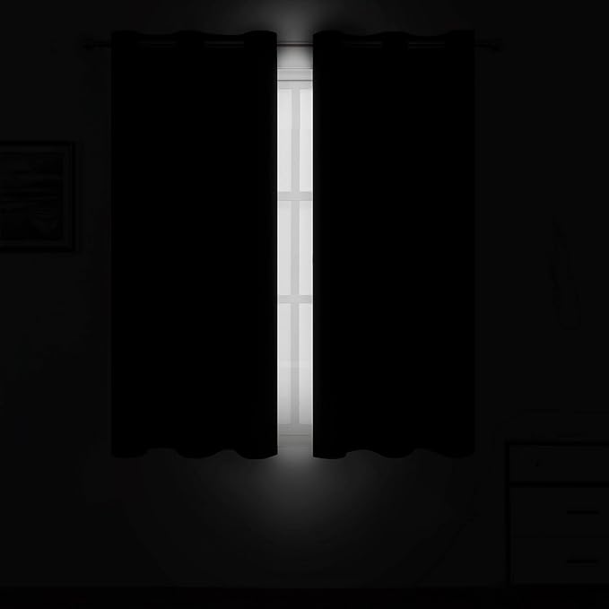 LEMOMO Black Blackout Curtains 40 x 63 Inch Length/Set of 2 Curtain Panels/Thermal Insulated Room Darkening Blackout Curtains for Bedroom