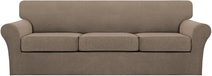 Turquoize 4 Piece Sofa Covers for 3 Cushion Couch Sofa Slipcover Soft Couch Cover for Dogs-Washable Sofa Furniture Covers with 3 Individual Large Cushion Covers (XL Sofa, Macchiato)