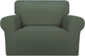 PureFit Super Stretch Sofa Slipcover – Spandex Non Slip Soft Couch Sofa Cover, Washable Furniture Protector with Non Skid Foam and Elastic Bottom for Kids, Pets (Oversized, Greyish Green)