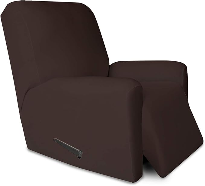 PureFit Super Stretch Chair Sofa Slipcover with Pocket – Spandex Non Slip Soft Couch Sofa Cover, Washable Furniture Protector with Elastic Bottom for Kids, Pets （Recliner, Chocolate）