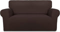PureFit Super Stretch Sofa Slipcover – Spandex Non Slip Soft Couch Sofa Cover, Washable Furniture Protector with Non Skid Foam and Elastic Bottom for Kids, Pets （Loveseat, Chocolate）