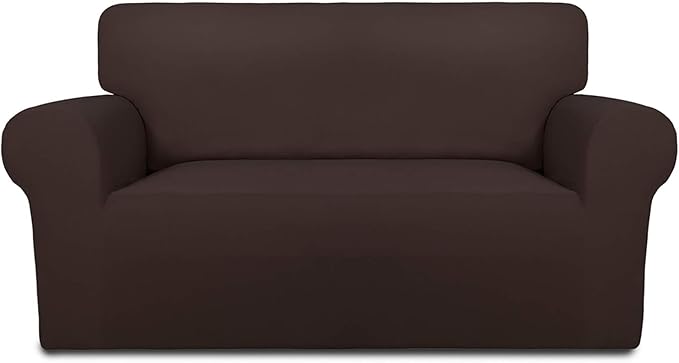 PureFit Super Stretch Sofa Slipcover – Spandex Non Slip Soft Couch Sofa Cover, Washable Furniture Protector with Non Skid Foam and Elastic Bottom for Kids, Pets （Loveseat, Chocolate）
