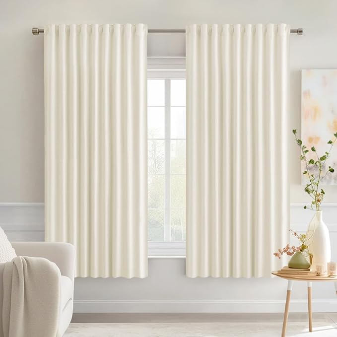 MIULEE Birch Back Tab Blackout Curtains 63 Inch Length 2 Panels Set for Living Room Bedroom Privacy, Rod Pocket/Pinch Pleat Thermal Insulated Room Darkening Pleated Light Blocking Drapes