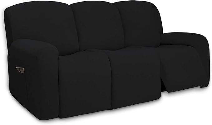 PureFit Super Stretch 3 Seats Recliner Chair Sofa Couch Cover with Pocket – Non Slip Soft Sofa Slipcover, Washable Spandex Reclining Furniture Protector for Kids, Pets (Recliner Sofa, Black)