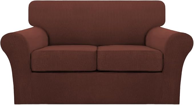Turquoize 3 Piece Sofa Covers For 2 Cushion Couch Sofa Slipcover Soft Couch Cover For Dogs-Washable Sofa Furniture Cover With 2 Individual Cushion Covers, Thick Jacquard Fabric (Loveseat, Burnt Brick)