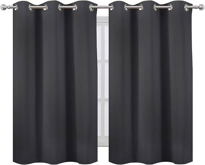 LEMOMO Dark Grey Blackout Curtains 42 x 54 Inch Length Set of 2 Panels Grommet Bedroom Curtains for Living Room