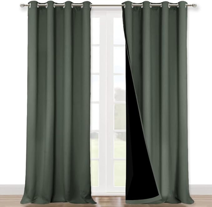 NICETOWN 100% Blackout Blinds, Set of 2, 46" x 102", Dark Mallard, Laundry Room Decor Window Treatment Curtains for Large Patio Sliding Door, Thermal Insulated Curtains for Bedroom