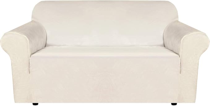 H.VERSAILTEX Stretch Velvet Loveseat Covers for 2 Cushion Couch Covers for Living Room Sofa Covers Slipcovers with Non Slip Straps Bottom, Ultra Thick Comfy Velour (Width 58"-72", Ivory)
